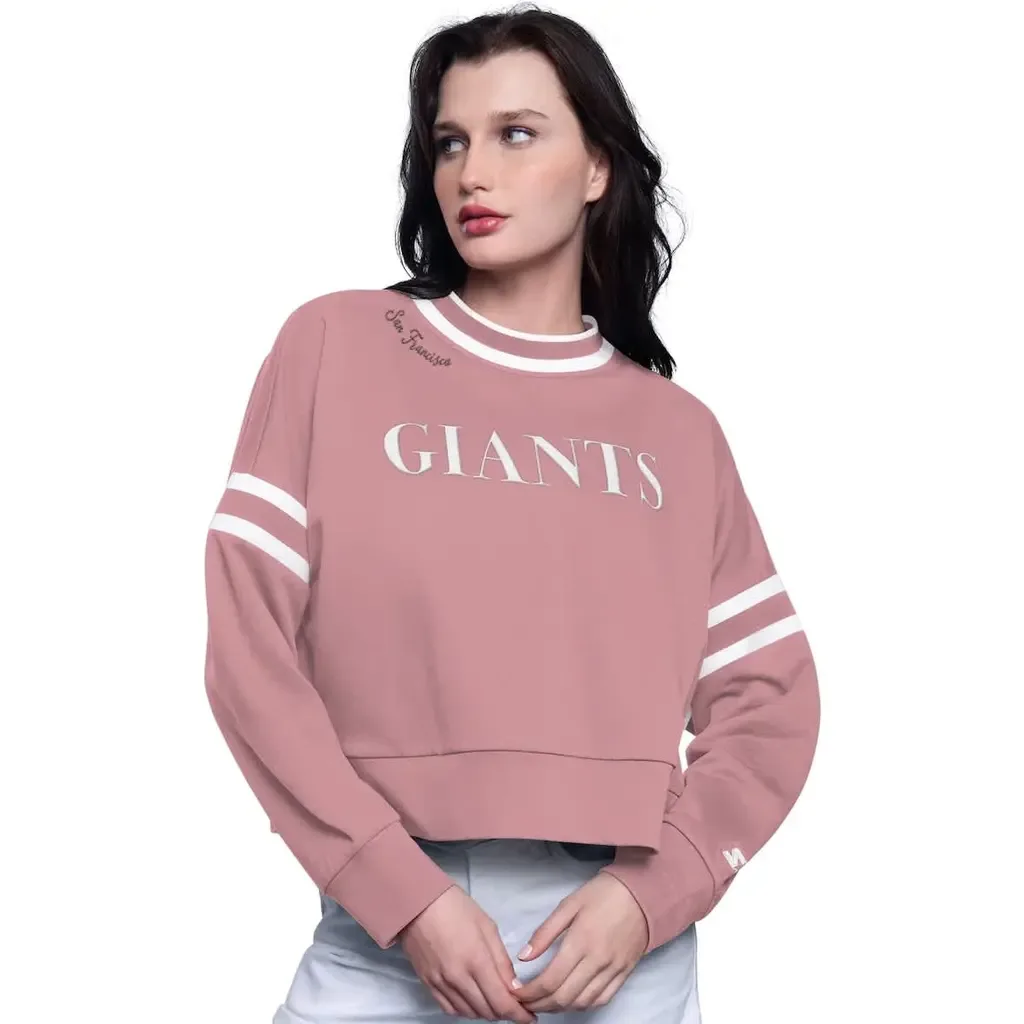 Starter Pink San Francisco Giants Power Play Cropped Pullover Sweatshirt by STARTER