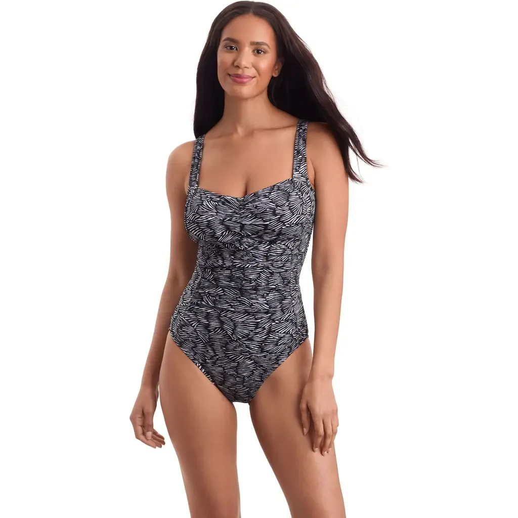 Shirred Bodice Tank Chlorine Resistant One-Piece Swimsuit by ShapeSolver Sport