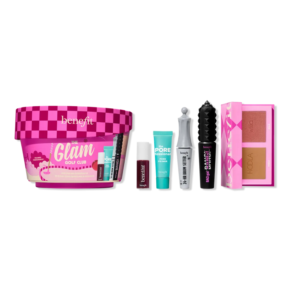 The Glam Golf Club Mini Full-Face Makeup Set Travel-Size Essentials by Benefit Cosmetics