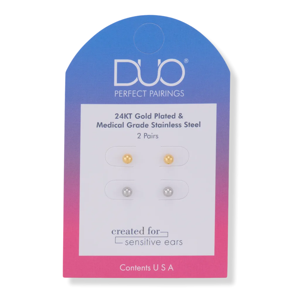 Stainless Steel and 24KT Gold Plate 4MM Ball Stud Set by DUO Perfect Pairings