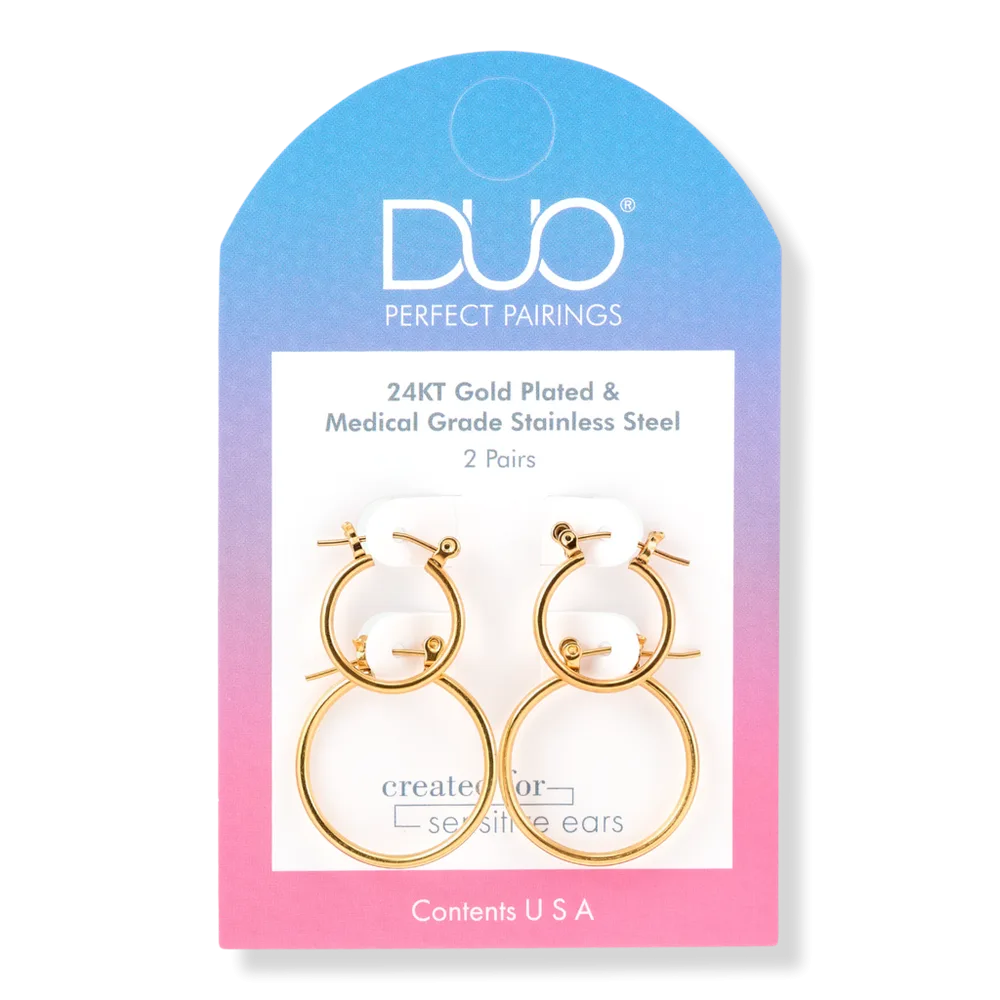 24KT Gold Plate 1/2" and 3/4" Hoop Set by DUO Perfect Pairings