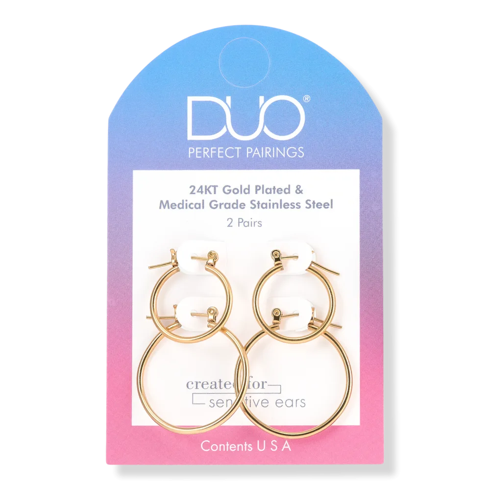 24KT Gold Plate 5/8" and 1" Hoop Set by DUO Perfect Pairings