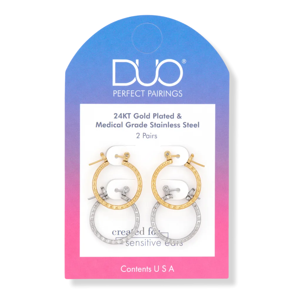 Stainless Steel and 24KT Gold Plate 5/8" Hard Strike Hoop Set by DUO Perfect Pairings