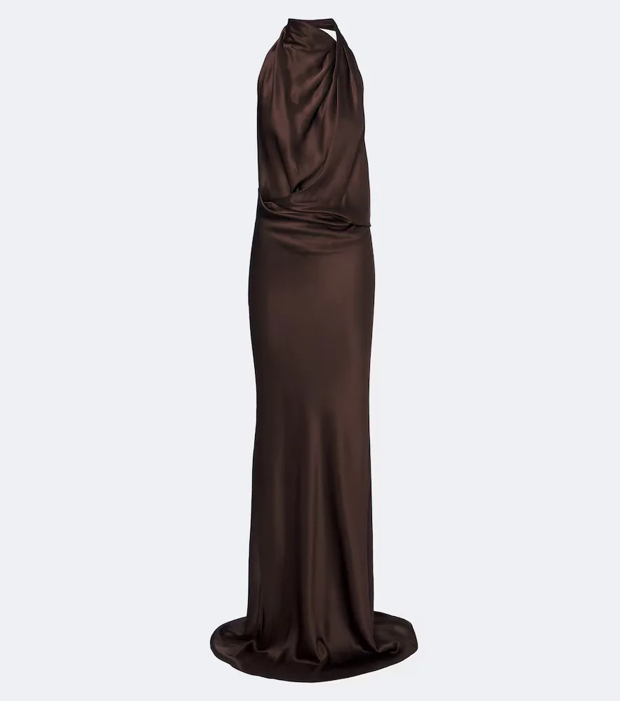 Draped Open-Back Silk Charmeuse Gown