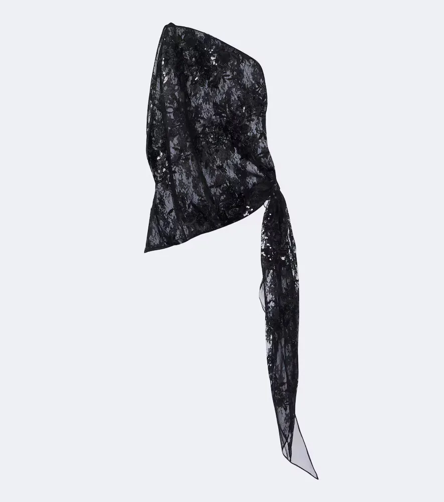Sequined One-Shoulder Lace Top by The Sei