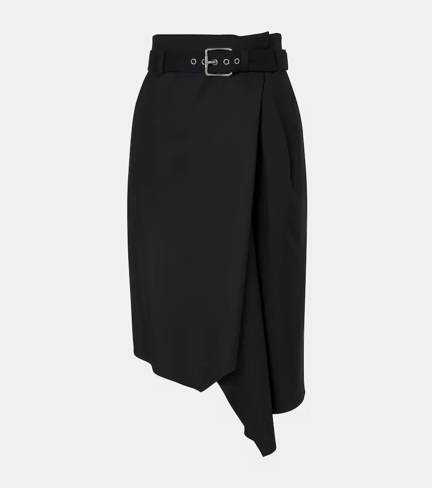 Belted Draped Wool Midi Skirt by Loewe
