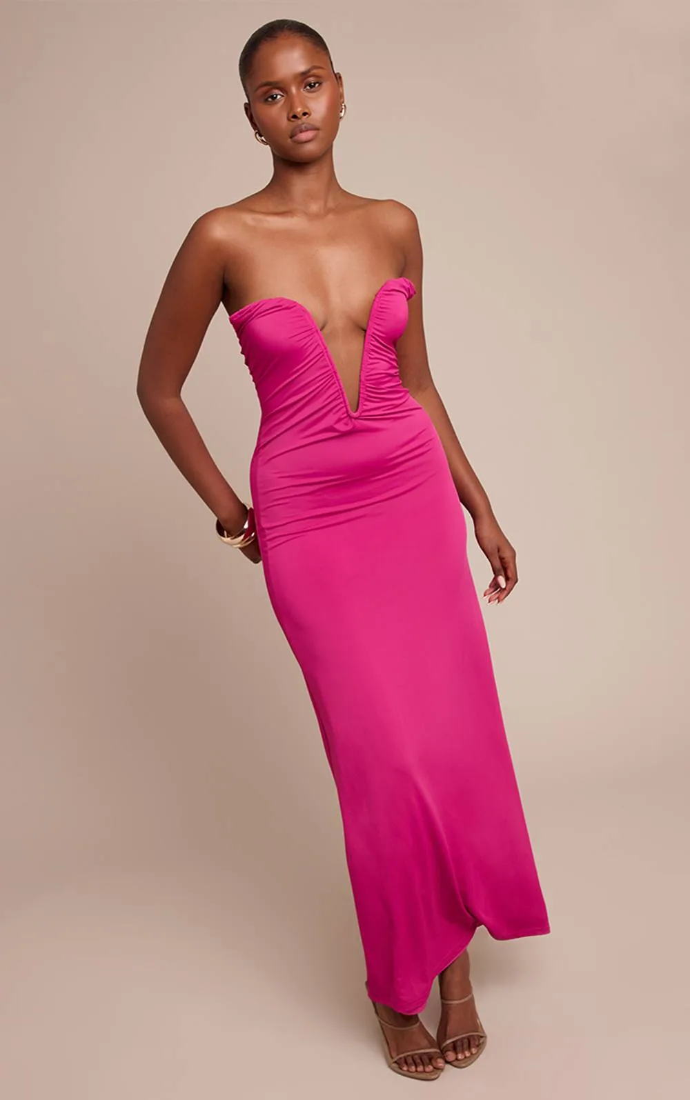Soft Touch Bandeau V Bar Detail Maxi Dress