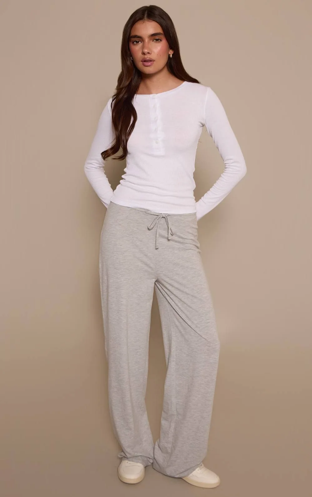 Soft Cotton Drawstring Wide Leg Trousers by PrettyLittleThing