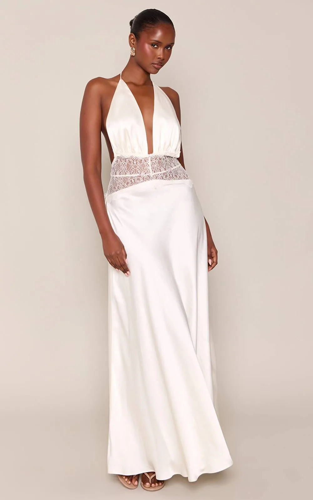 Satin Contrast Lace Panel Maxi Dress