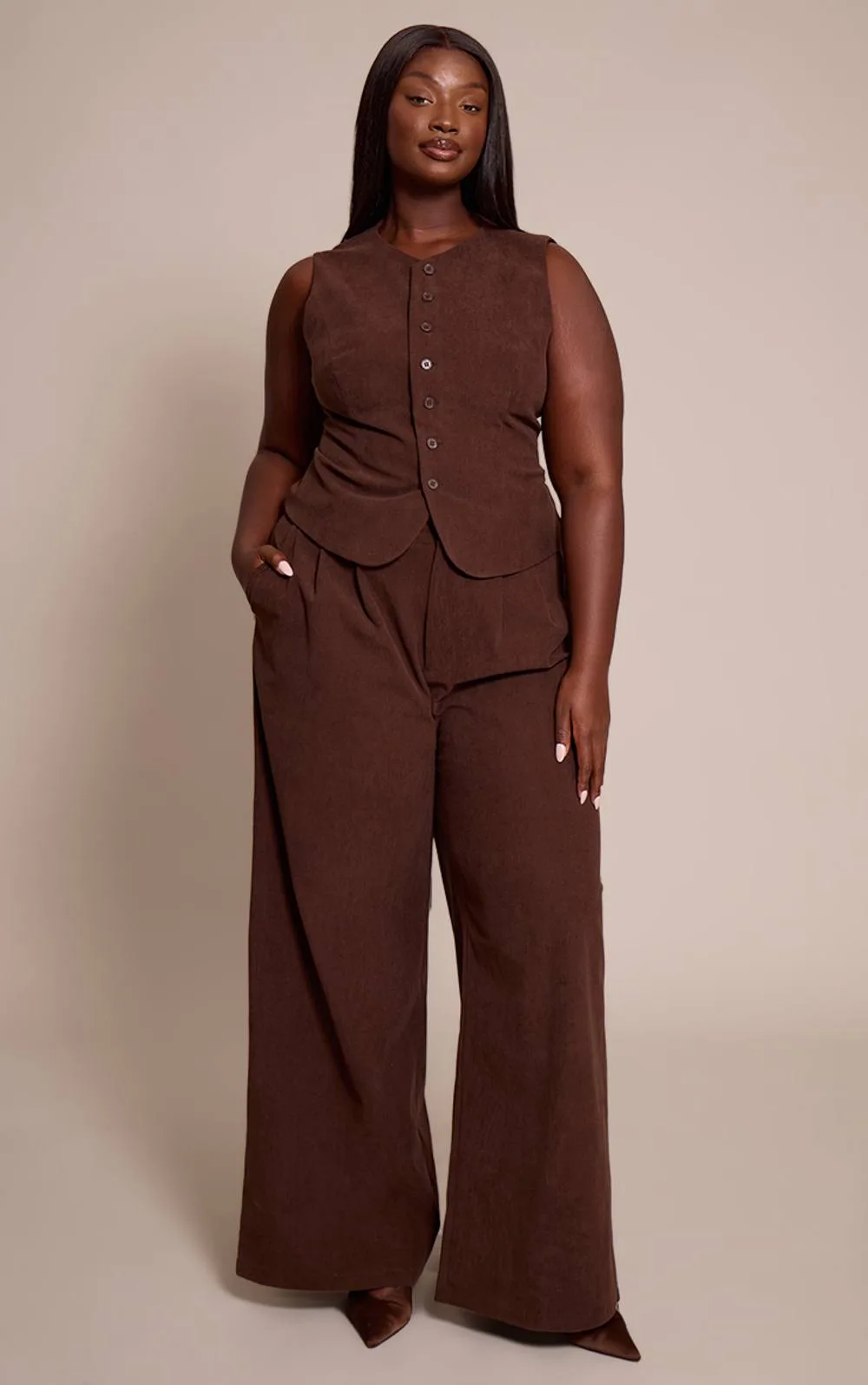 Cord Tailored Tie Detail Wide Leg Trousers Co-Ord by PrettyLittleThing