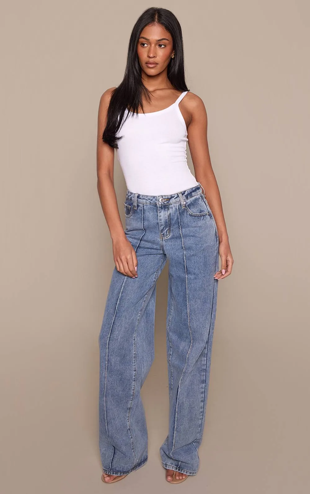 Tall Vintage Mid Wash Seam Wide Leg Jeans