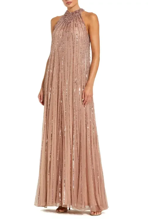 Embellished Halter Neck Trapeze Gown by Mac Duggal