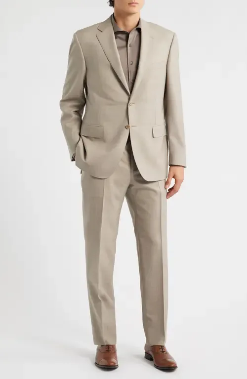 Siena Regular Fit Solid Tan Wool Suit by Canali