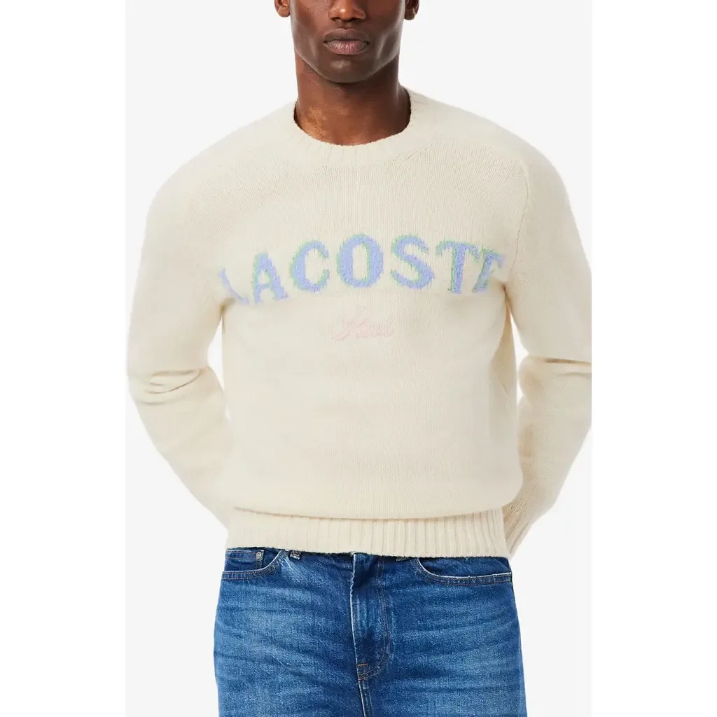 Intarsia Logo Wool Crewneck Sweater by Lacoste