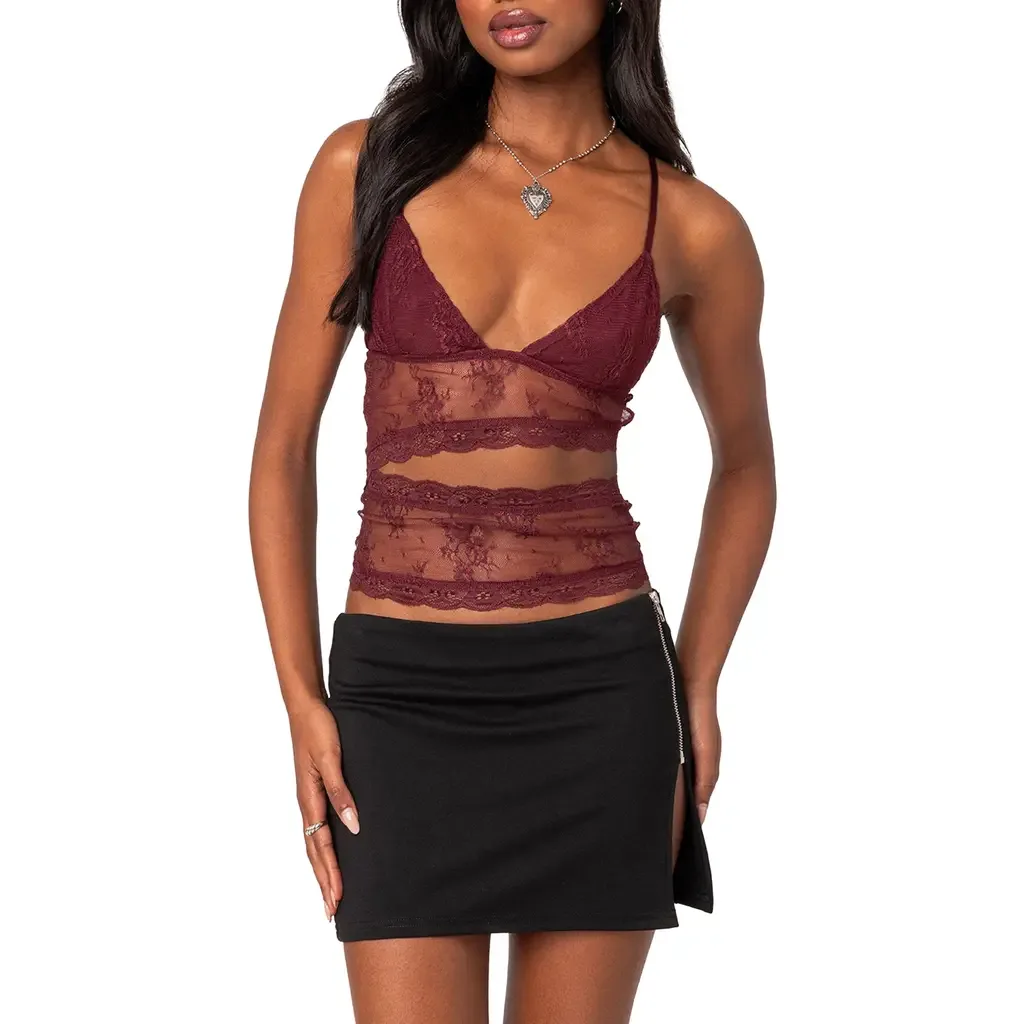 Spice Cutout Sheer Lace Camisole by EDIKTED