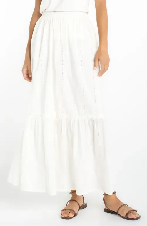 Tiered Maxi Skirt in Cream Stripe Embroidered