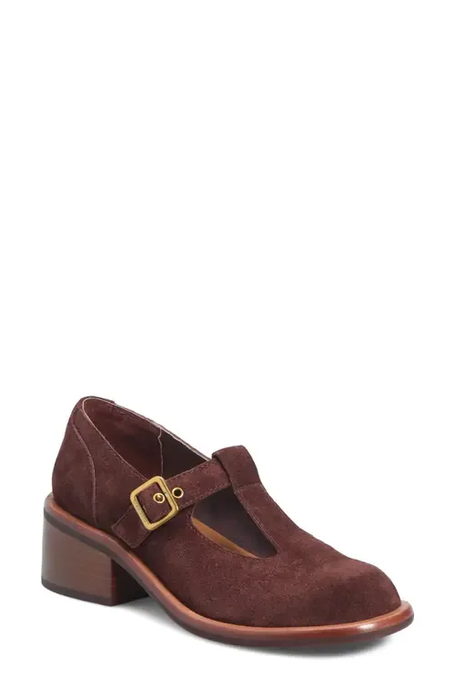 Jesse Leather T-Strap Pump in Burgundy Suede by Kork-Ease®