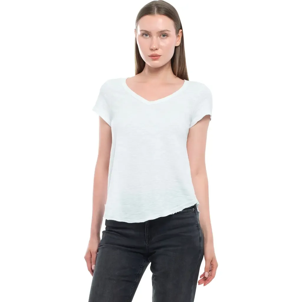 Short Sleeve Shrunken V-Neck Shirttail Top by WILT Clothing