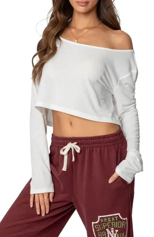 One-Shoulder Long Sleeve Crop Top by EDIKTED