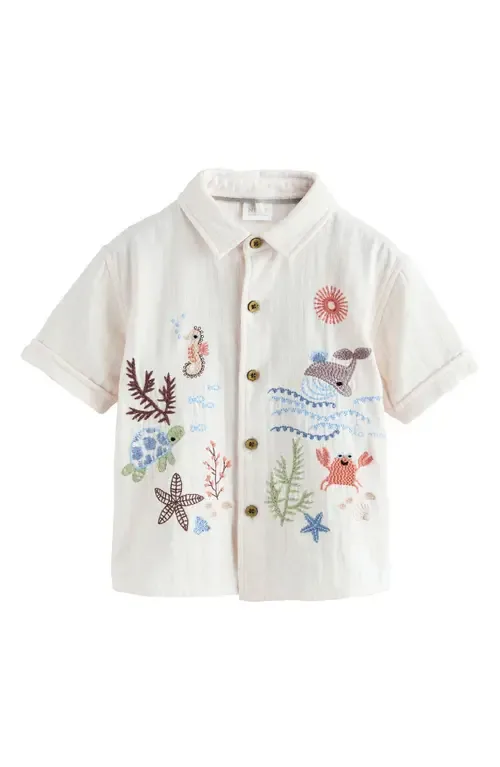 Embroidered Short Sleeve Cotton Button-Up Shirt by NEXT