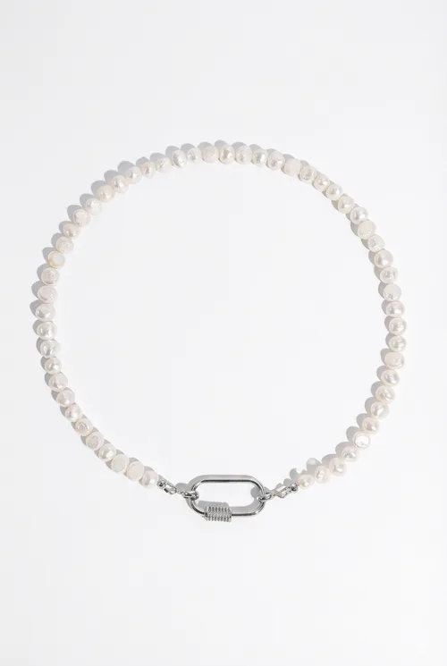 Freshwater Pearl Carabiner Clasp Gold Necklace by Joey Baby