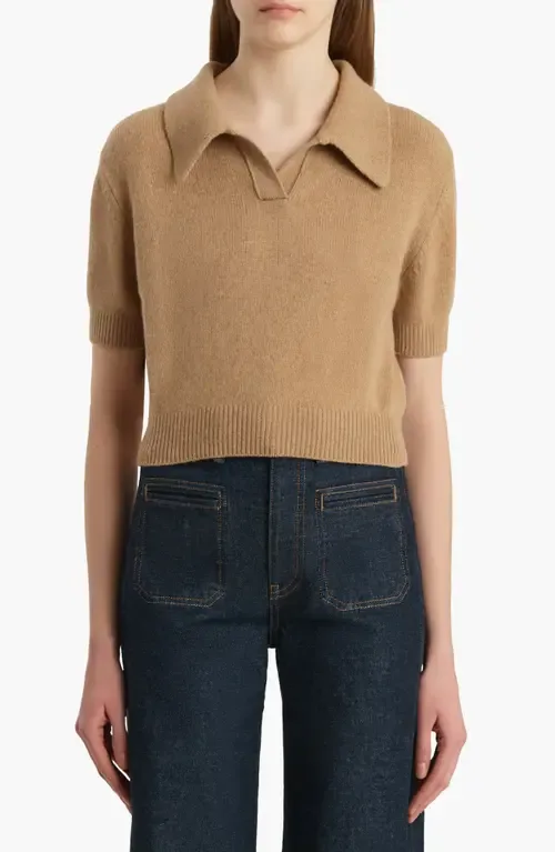 Leni Stretch Merino Wool & Cashmere Polo Sweater by Khaite