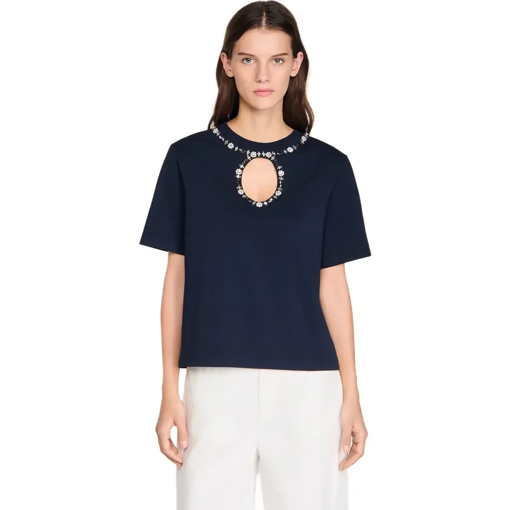 Rhinestone Openwork T-Shirt by SANDRO