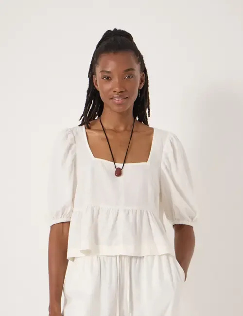Alva Puff Sleeve Linen Beach Top by Hush