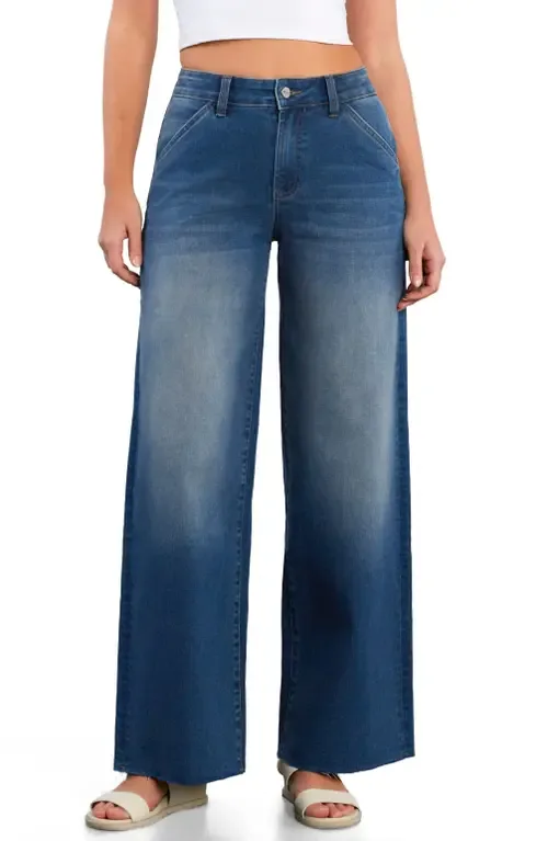 Raw Hem Wide Leg Carpenter Jeans by HINT OF BLU