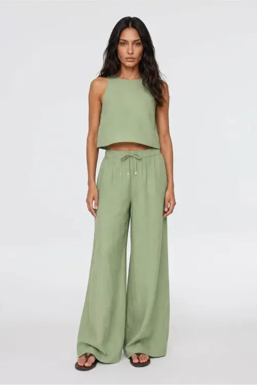 Ciel 100% Linen High-Waist Wide-Leg Pants