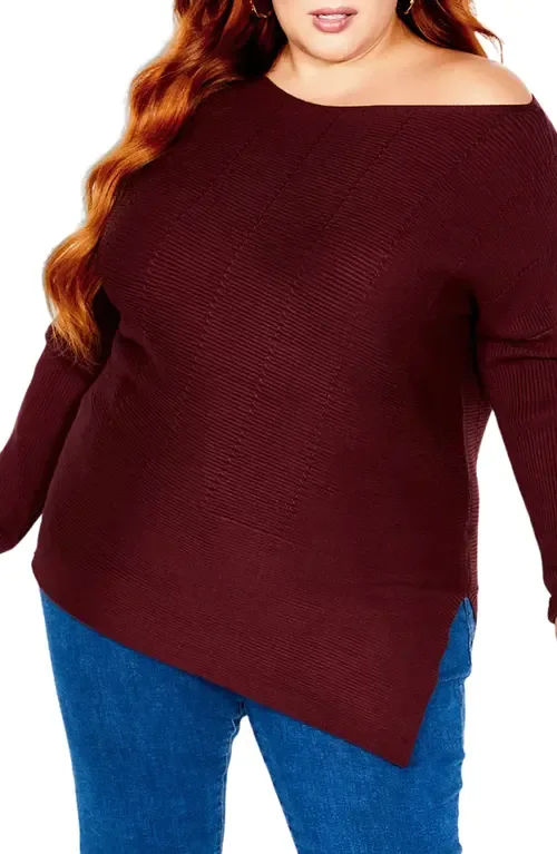 Lean in One-Shoulder Rib Sweater by City Chic