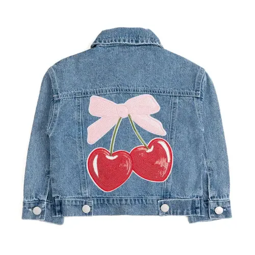 Cherry Sequin Patch Denim Jacket by Sweet Wink