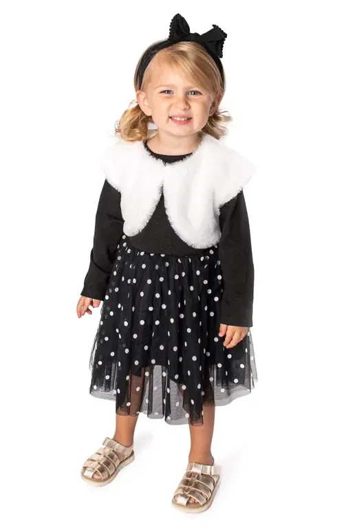 Knit & Tulle Dress with Faux Fur Bolero by Popatu