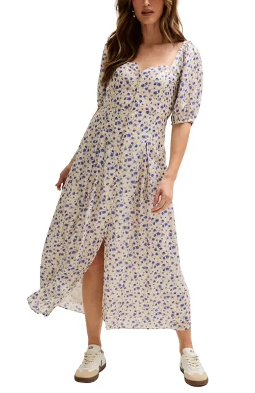April Button Front Floral Print Midi Dress by Lily and Lionel London