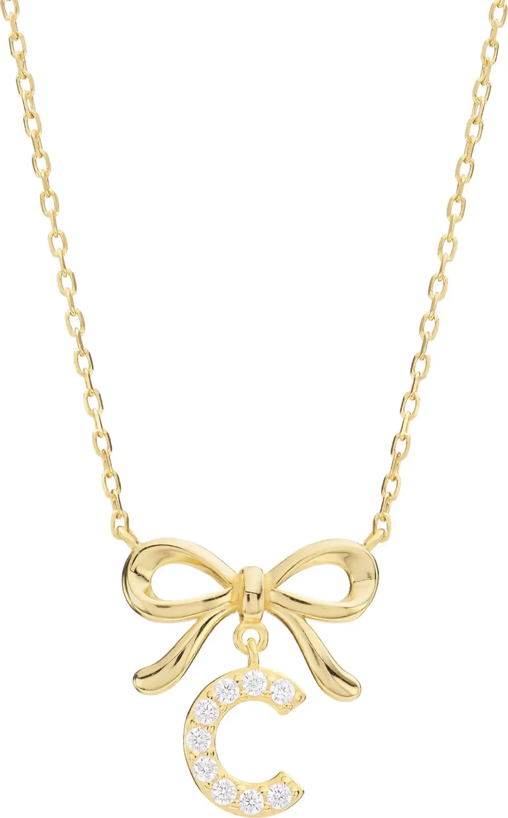 Cubic Zirconia Bow Initial Pendant Necklace by ATHRA LUXE