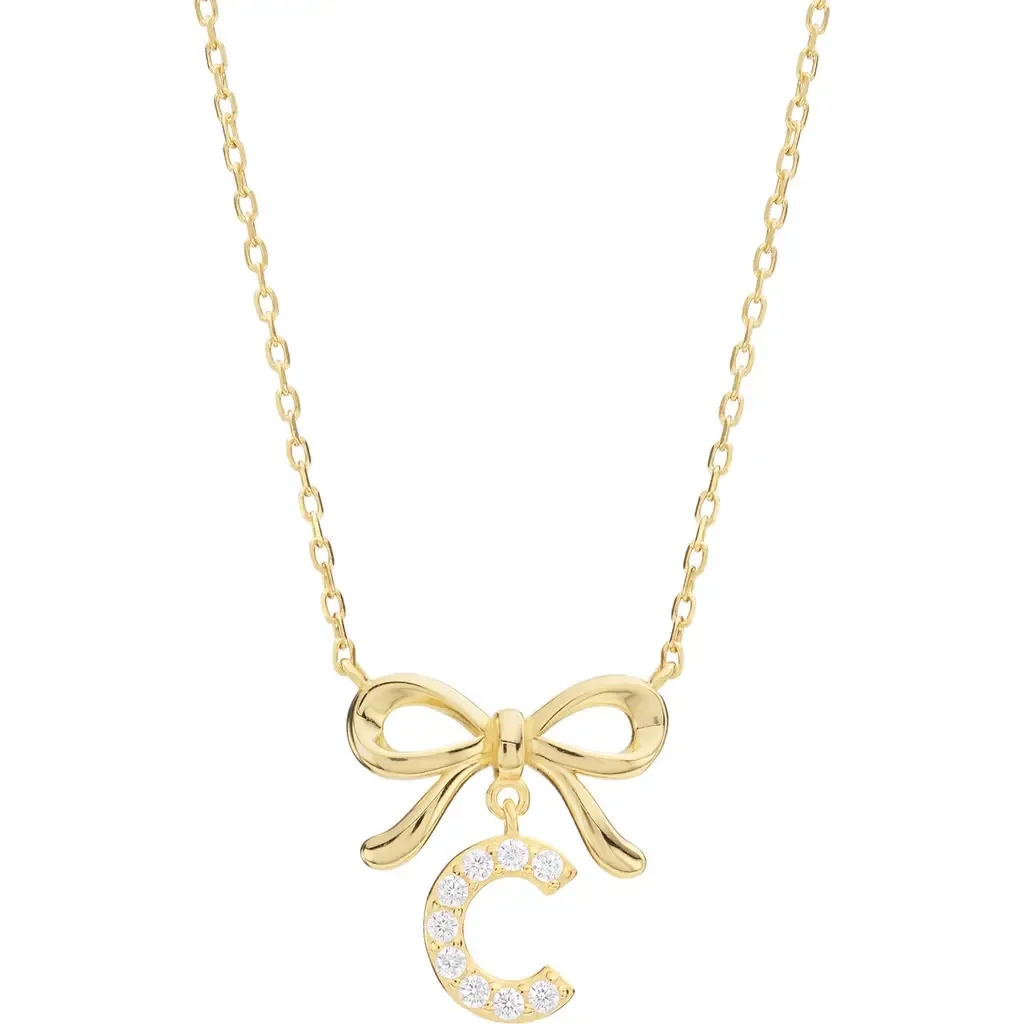 Cubic Zirconia Bow Initial Pendant Necklace by ATHRA LUXE