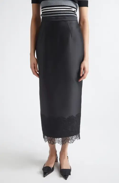 Winny Lace Trim Cloqué Pencil Skirt