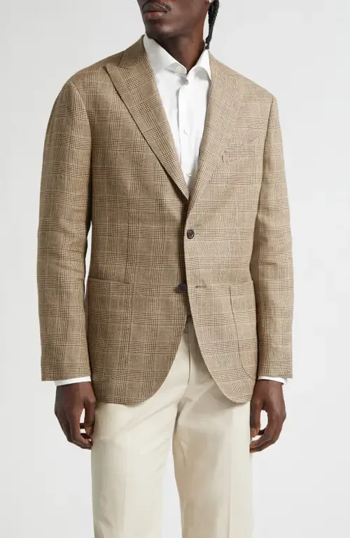 K-Jacket Tan Glen Check Linen Sport Coat by Boglioli