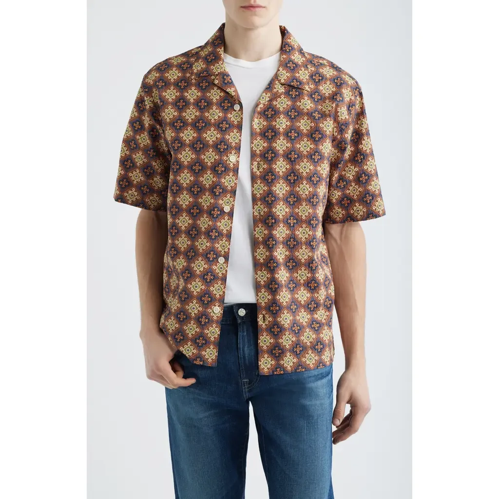 Didcot Cotton Seersucker Camp Shirt by Wax London