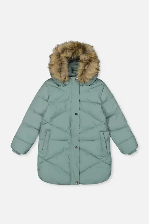 Long Fleece Lined Diamond Quilted Winter Puffer Coat by Deux par Deux