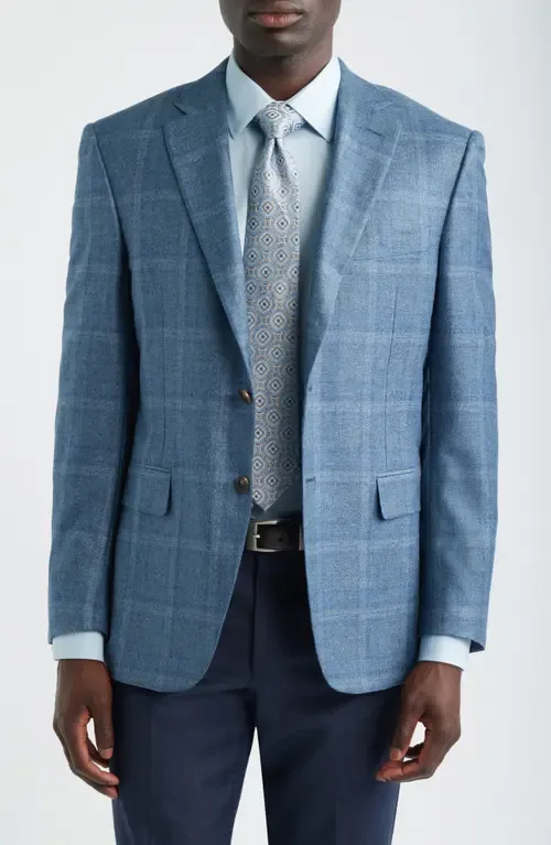 Siena Regular Fit Blue Windowpane Check Silk & Cashmere Sport Coat by Canali