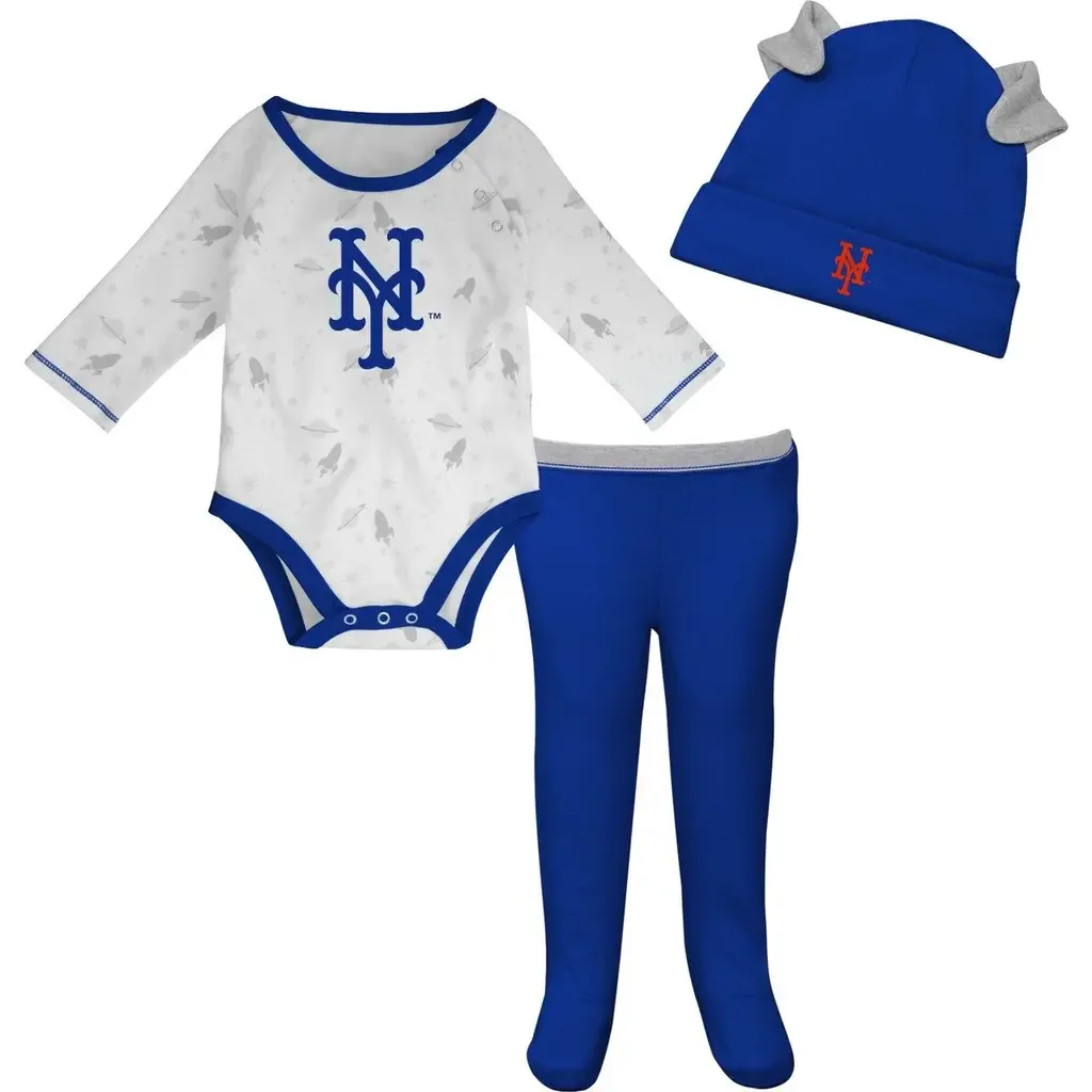 Royal/White New York Mets Dream Team Bodysuit Hat & Footed Pants Set by Outerstuff