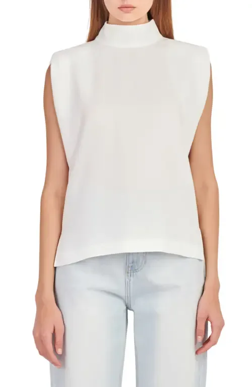 Shoulder Pad Mock Neck Top