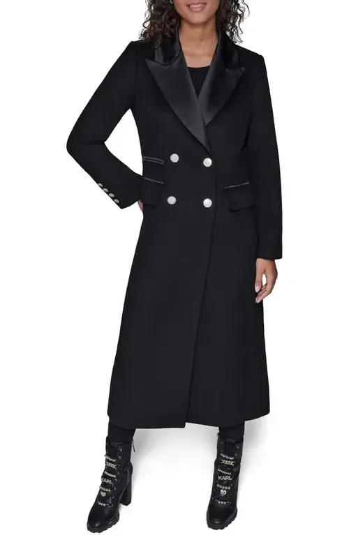 Tuxedo Wool Blend Longline Coat by KARL LAGERFELD PARIS