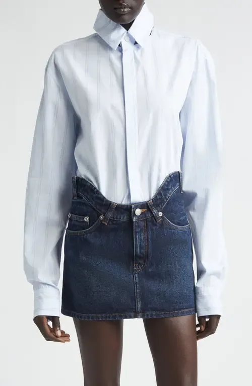 Pinstripe Floating Collar Button-Up Shirt by Jean Paul Gaultier