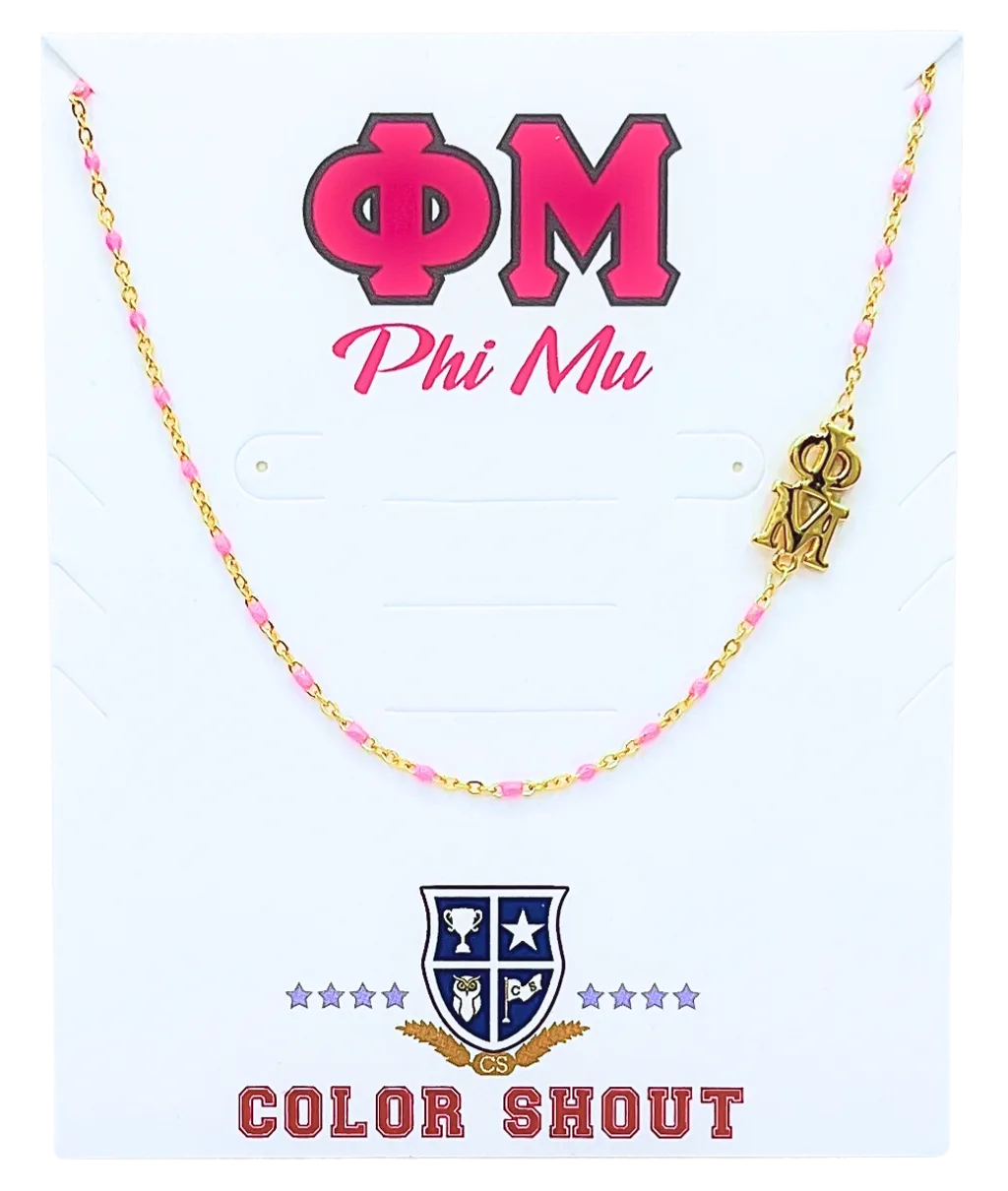 Phi Mu Greek Letter Side Set Necklace by Color Shout