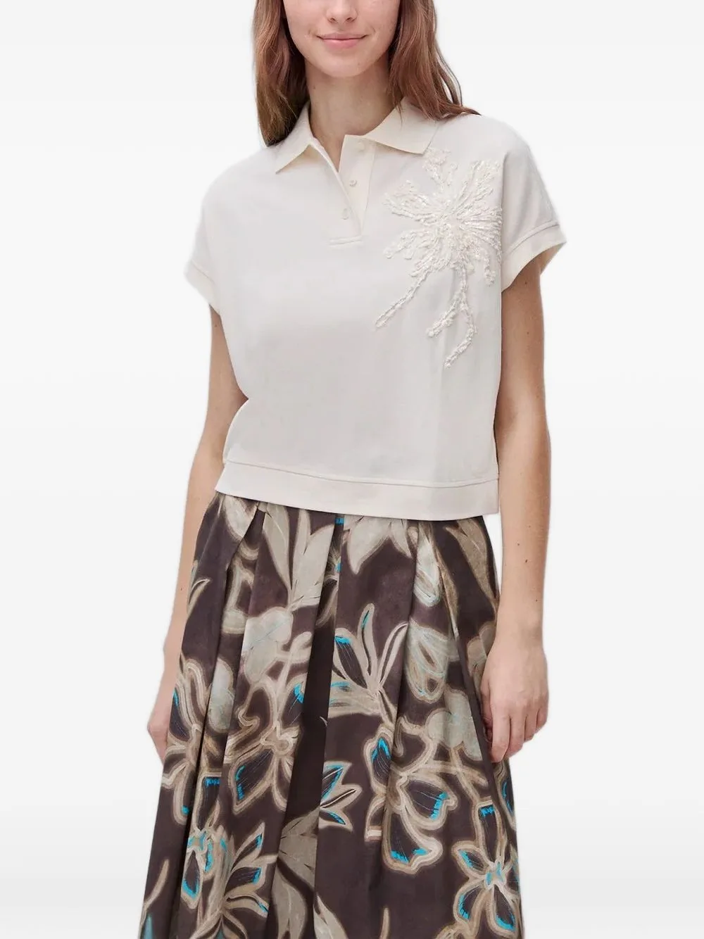 Floral-Embroidered Polo Shirt by Benetton