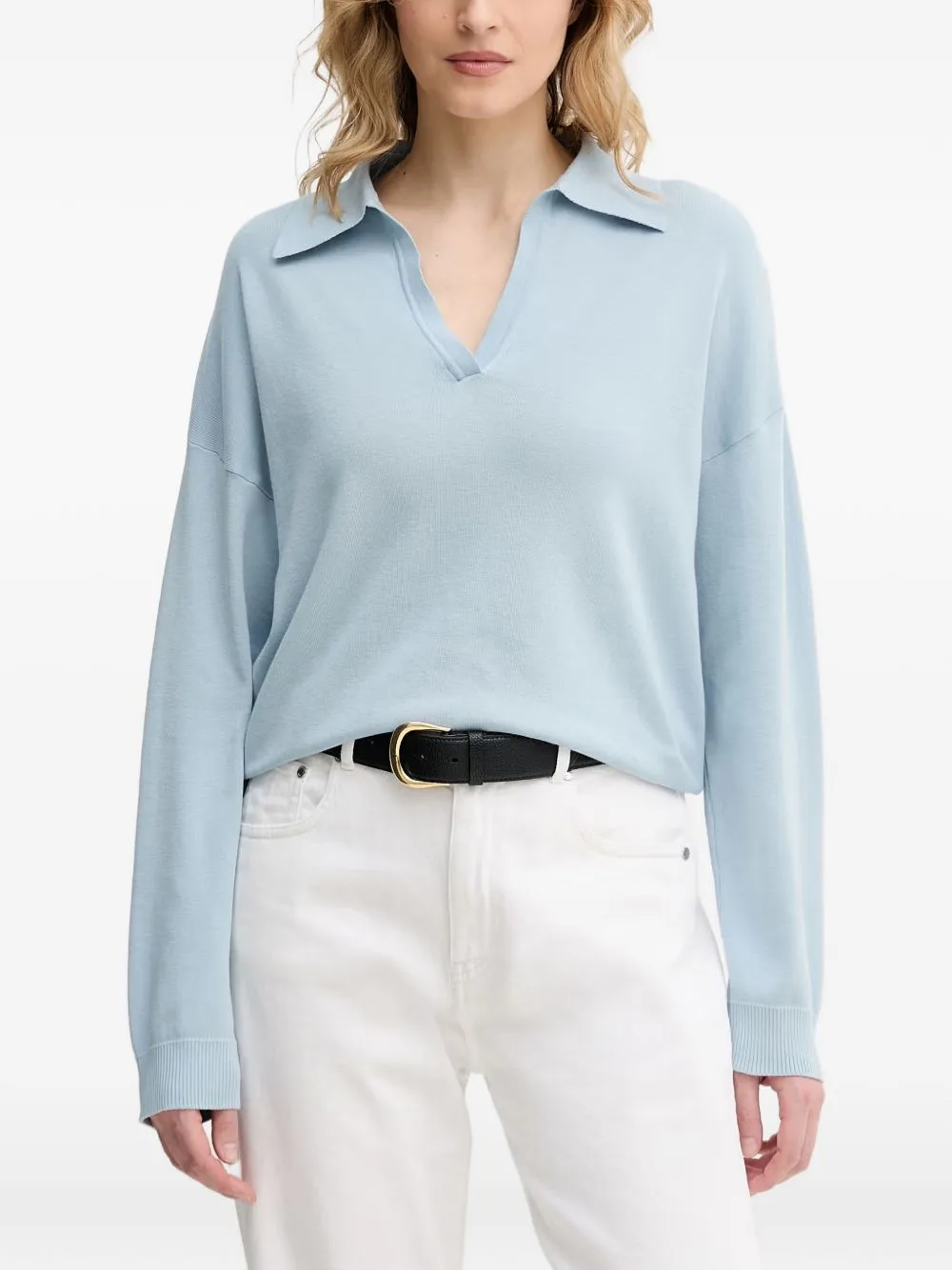 V-Neck Polo-Collar Sweater by Benetton
