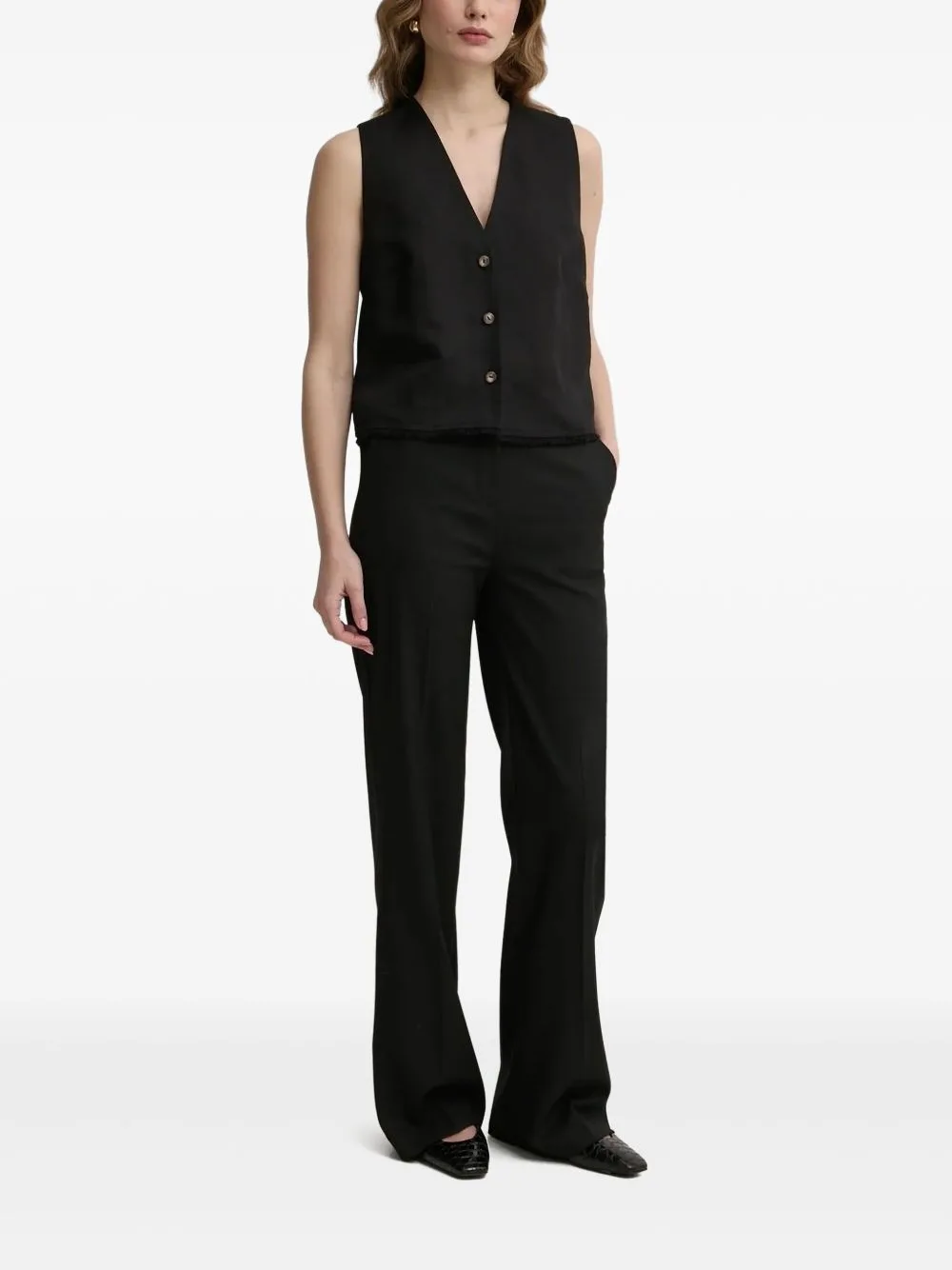 Button-Front Fringed Top by IVY OAK