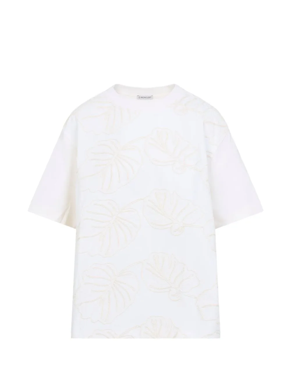 Floral-Embroidered Ribbon-Detail T-Shirt by Moncler